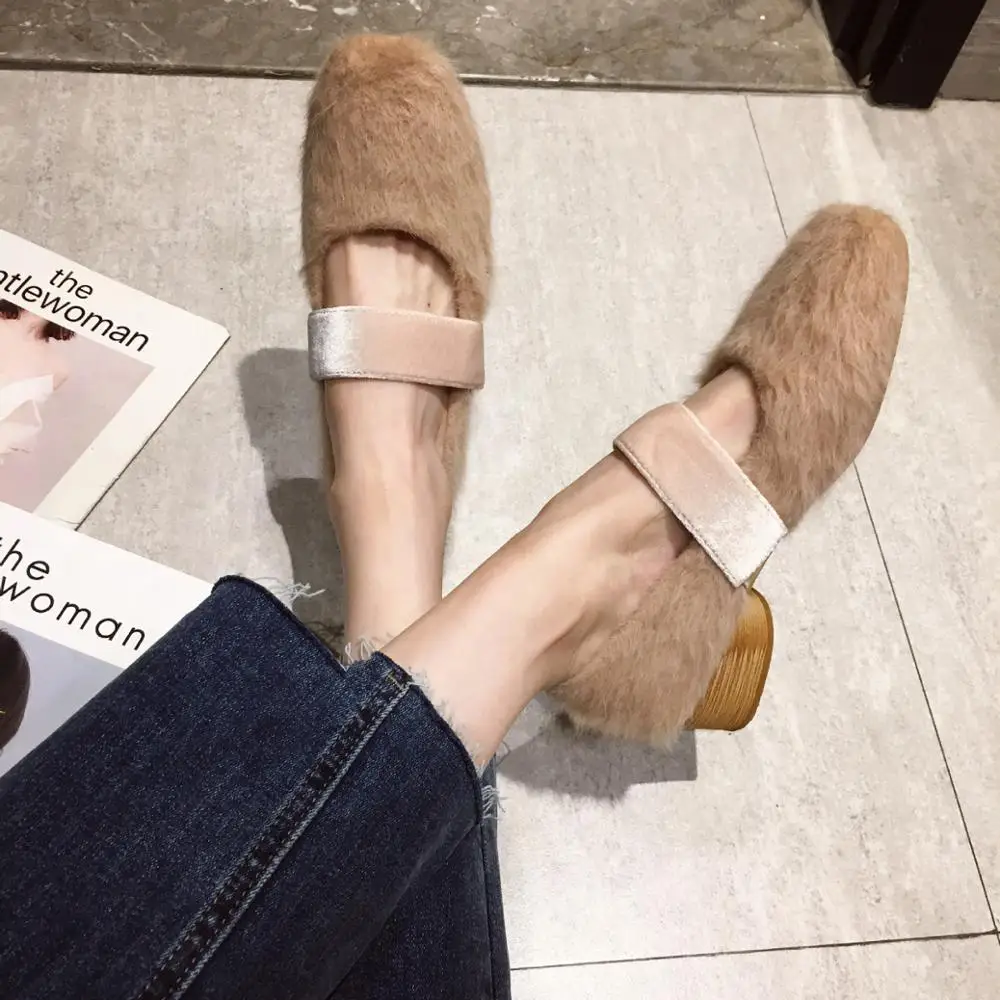 

Shallow Mouth 2019 Women Shoes Loafers Fur Square Toe Female Moccasin Modis Autumn Women's Heels Casual Sneaker Dress Genuine