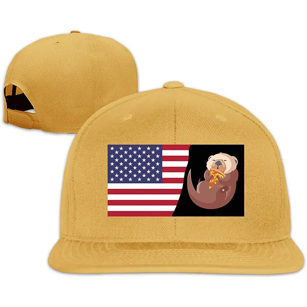 Американский флаг, забавная выдра с пиццей, мужская и женская бейсболка, унисекс, плоская бейсболка с козырьком