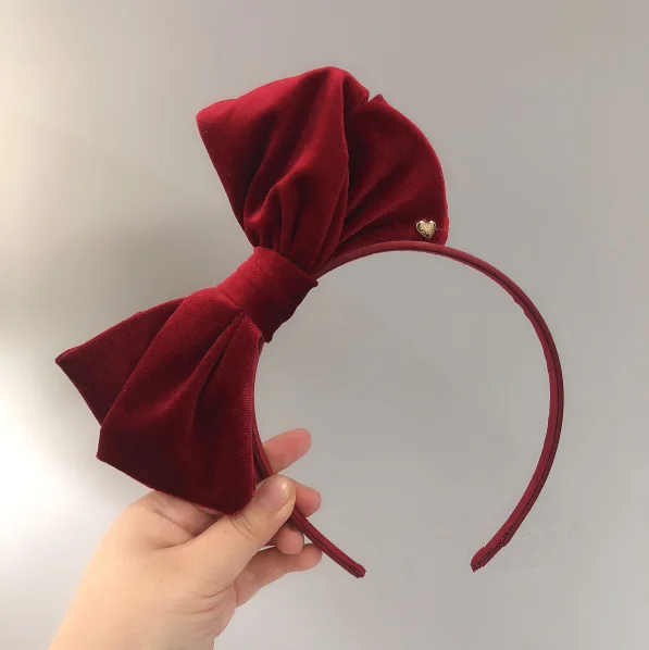 Бордовый Christmas Hairbands Oversize velvet bow hair band For Women Girls Lovely Cartoon Antlers Headband Hair Accessories Photo props - Цвет: Бордовый