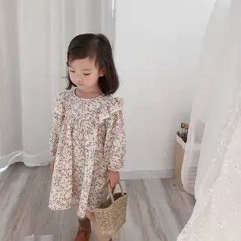 

Wholesale 2020 Spring New Floral Girl Dress Korean Children Yellow Pink Cotton Long Sleeve Princess Dress 1-8years KJ001