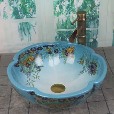 

Bathroom Round Ceramic Vessel Sink Vanity Artistic Basin with Pop up Drain Combo AB240