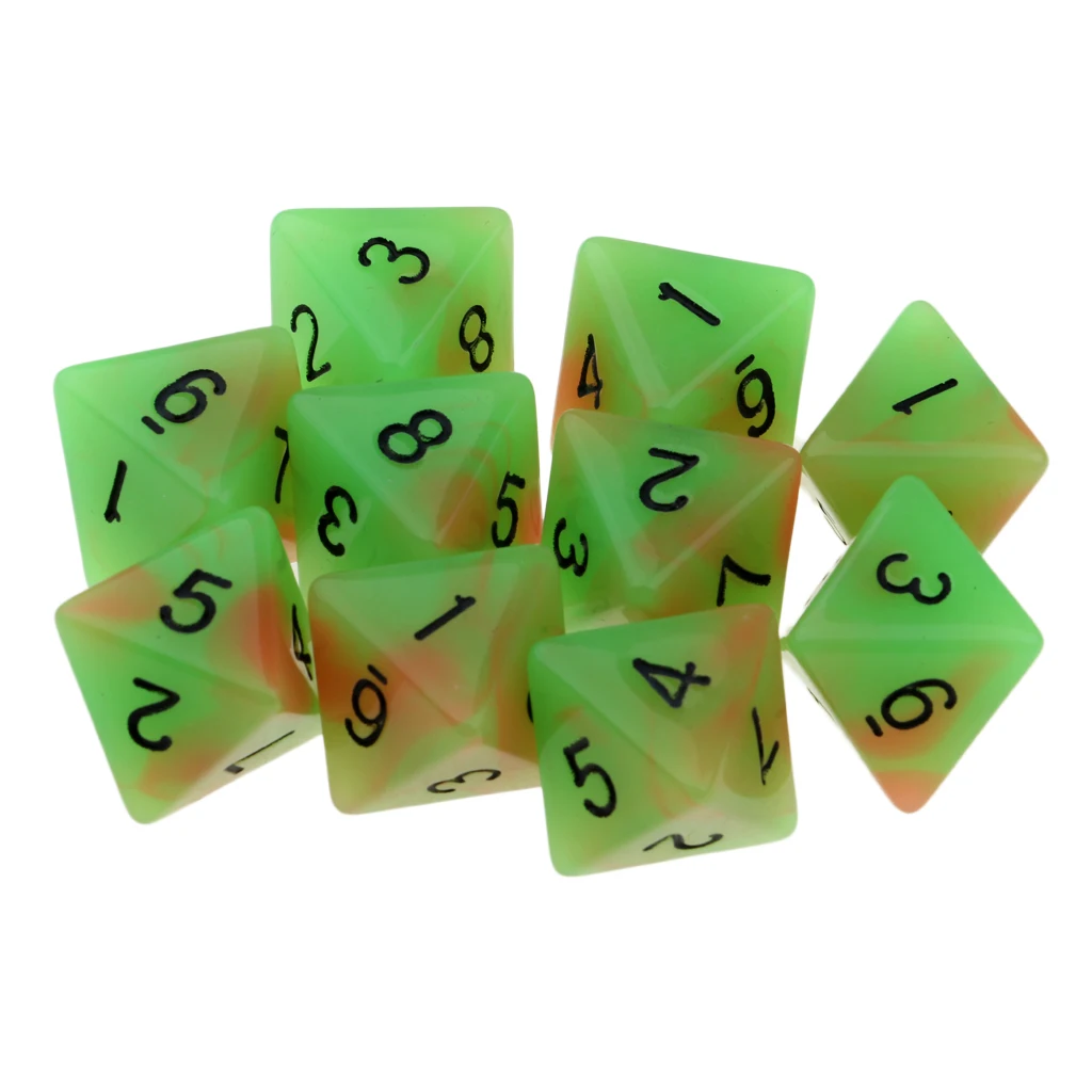10pcs 8-Sided Dice Set Bright Colors 18 mm for Games Casino Gifts Teaching Dice Set 8 Sided Board Dices 