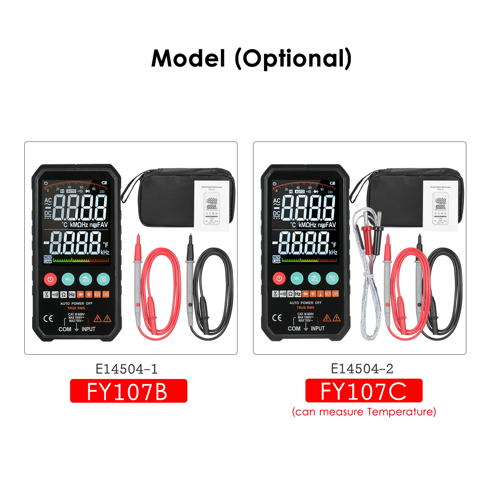 Mastfuyi Digital Multimeter FY107B / FY107C 6000counts Ture RMS AC DC NCV Transistor Capacitor Temperature Voltage Smart Meter digital multimeter