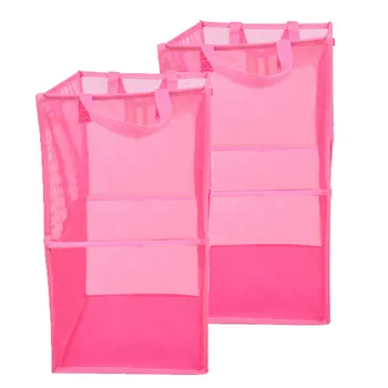 

Laundry Hamper Foldable Stackable Storage Bins Mesh Organizer Basket with Carry Handles for Bedding Linen Clothes Rose Red 1PC