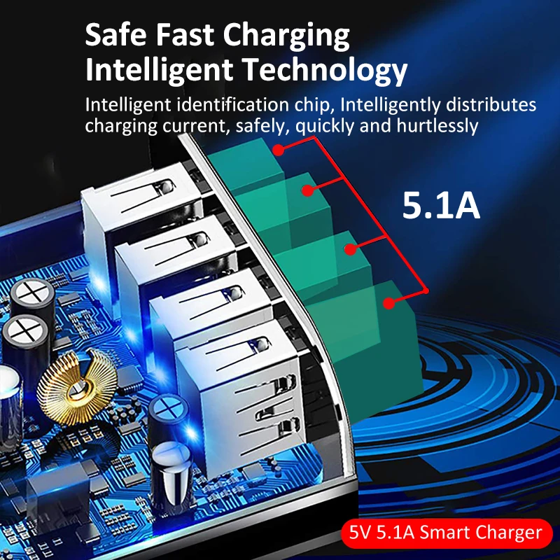 Штепсельная Вилка EU/US 4 порта USB зарядное устройство 5V/5.1A Быстрая зарядка