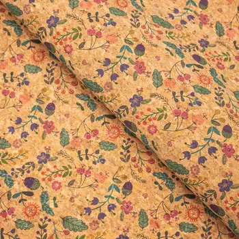 

Cute bird, hazelnut and green leaves pattern Cork fabric COF-382