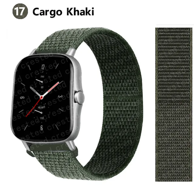 20/22mm Nylon band For Amazfit GTS/2/2e/GTS2 Mini/GTR 3 Pro 42mm/47mm/GTR2/2e/stratos 2/3 Sport Loop Bracelet Amazfit bip strap cargo khaki 16