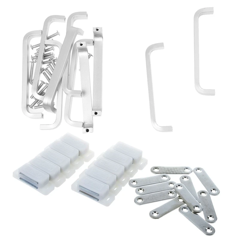 

10Pcs Door Drawer Pull Knob Cabinet Handle Hardware - Matte Silvery & 10Pcs Magnetic Cupboard Cabinet Door Catch Magnet Holder L