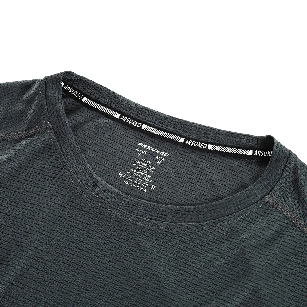 ARSUXEO, мужская летняя спортивная рубашка, футболки для бега, с коротким рукавом, Спортивная рубашка для фитнеса, тренировок, кроссфита, Джерси, сухая посадка, дышащая, 19T1