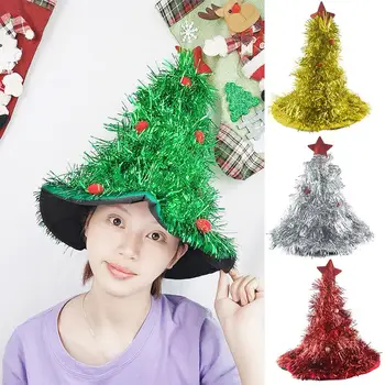 

Happy New Year 2021 Home Decoration Shiny Tinsel Christmas Tree Hat Adult Children Xmas Party Costume Decor Cute Cap