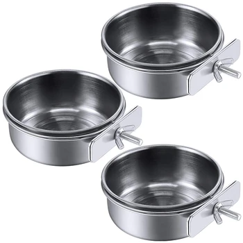 

3-Piece Bird Feeder Cup Stainless Steel Parrot Feeder Cup Animal Cage Water Food Bowl S