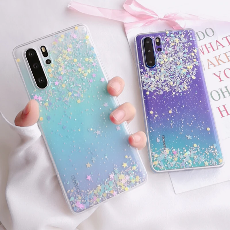 

Transparent Cover For Huawei P30 Pro Case Silicone Soft TPU Glitter Stars Phone Accessories For huawei P30 Lite P30 Pro P20 Pro