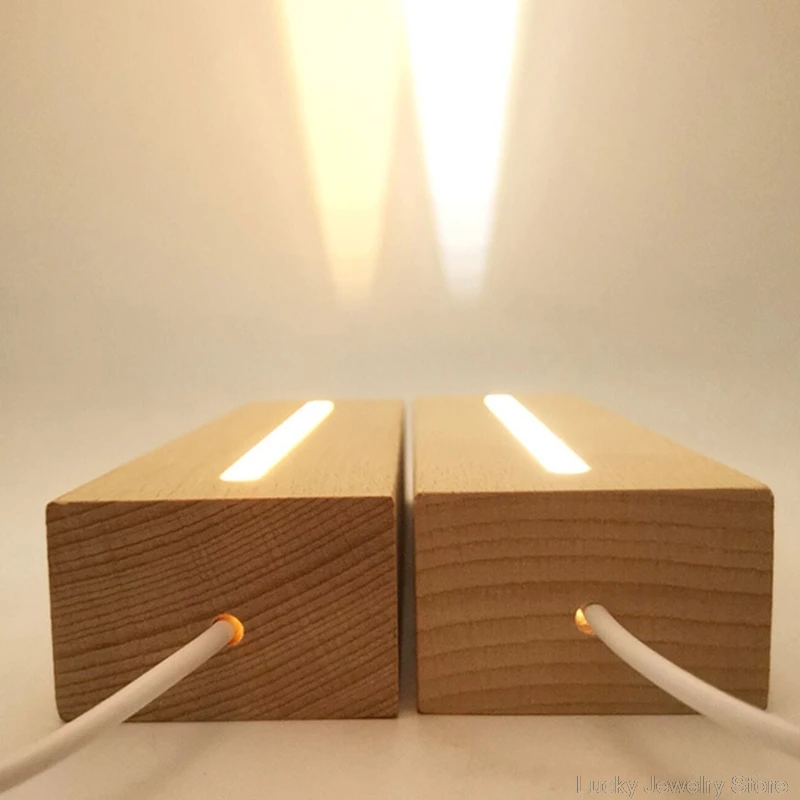 3D Crystals Glass Resin Art Rectangle LED Lights Display Base Crystal Wooden Lighted Base Stand M20 21