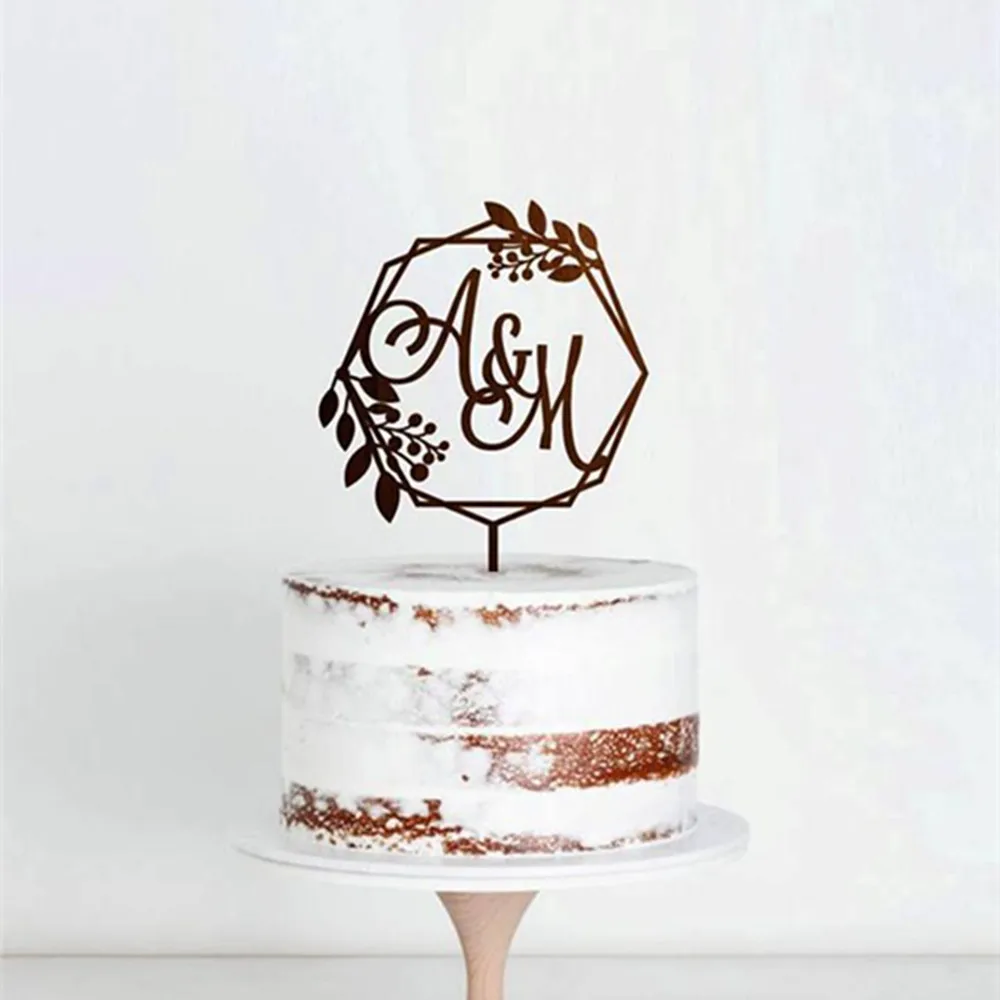 Custom Romantic Party Event Cake Topper Bride Groom Initials Wedding Cake Decoration Personalized Wooden Acrylic Cake Toppers