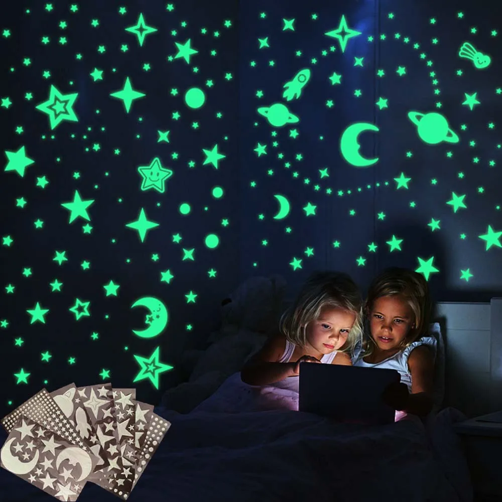 Bedroom Ceilling Home Decor Glow In Dark Moon Universe 3D Luminous Fluorescent Bubble Sticker Stars Dots Kid Room Wall Art Decor luminous wall stickers fluorescent stickers 3d wall stickers