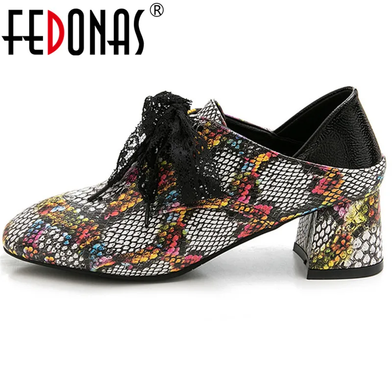 

FEDONAS Sexy Lace Shallow Women Mixed Colors Spring Summer Casual Snake Print Pumps Office Party Shoes Woman Butterfiy Knot