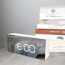 Horloge électronique multifonctionnelle créative horloge numérique lumineuse Table de bureau silencieuse réveil LED réveils miroir