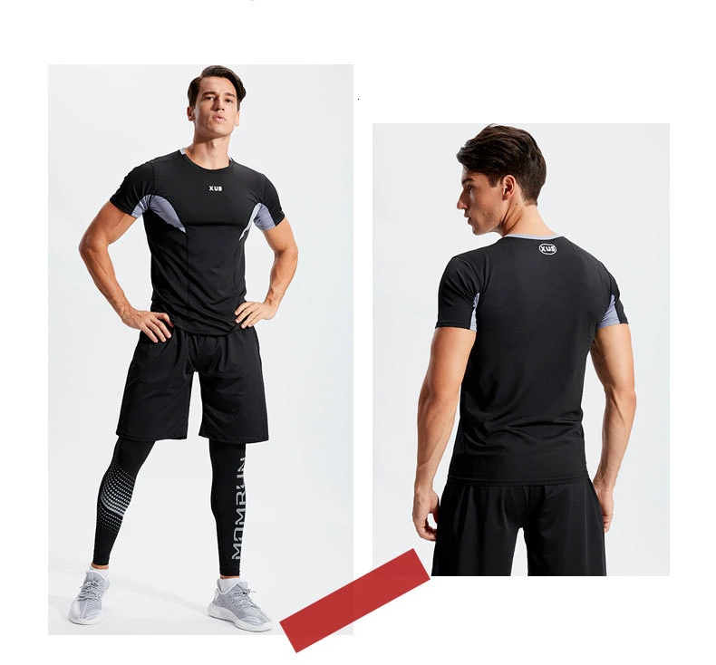 Мужская компрессионная спортивная одежда с капюшоном, светоотражающий спортивный костюм, Мужская эластичная дышащая одежда для спортзала, набор для пробежек и тренировок