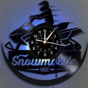 

Snowmobile Race Clock Vinyl Record Wall Clock LED Wall Clock | Creative Gifts for Kids and Friends | 7 Color Luminous Wall Clock