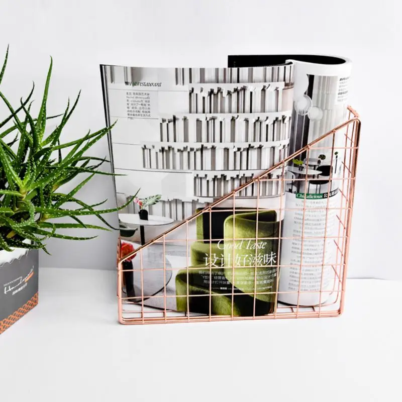 

Nordic Wrought Iron Grid File Holder Simple Single Layer Desk Shelf Book Storage