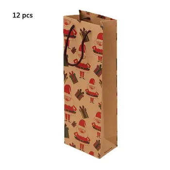 

12 Pcs Christmas Kraft Paper Wine Bottle Gift Bags Reusable Present Packaging 67JB