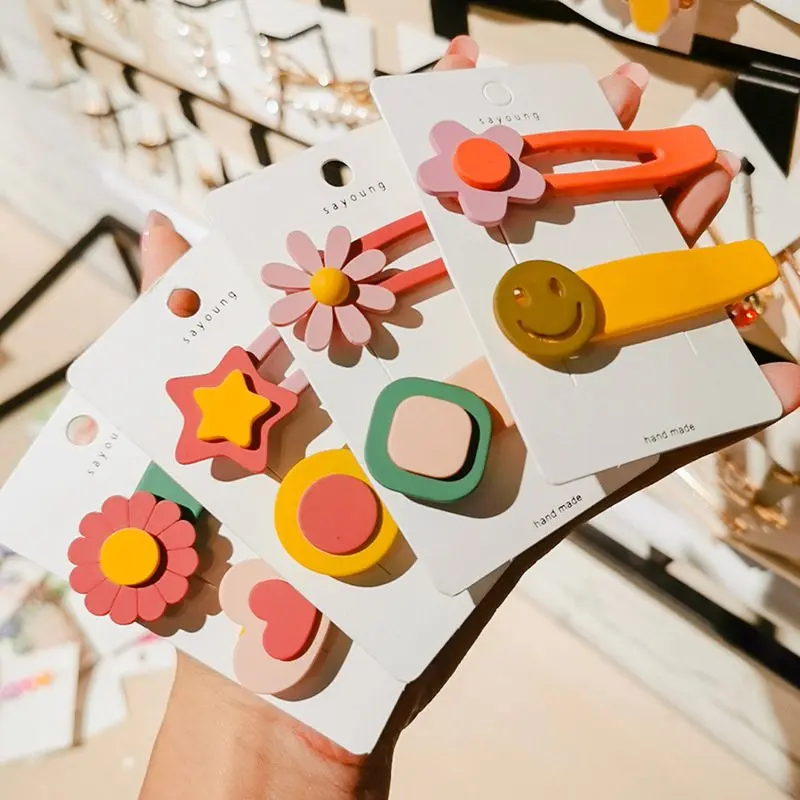 

Hair Clips Sunflower Star Side Clip New Style Smiling Face Flower Loving Hairpin Cute Fashion Girls' Hairpin Dot Square Shaped