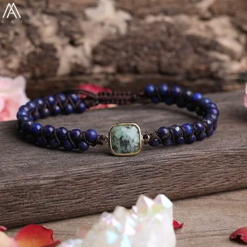 

Natural Stone Cube Charms Bracelet 4mm Lapis Black Line Rhodonite Round Beads Woven Bracelet Women Friendship Bracelet Jewelry