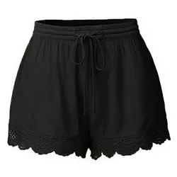 Plus tamanho calções femininos verão casual cor sólida irregular inferior rendas até calções esportivos elástico cintura alta solta shorts 5xl # fs