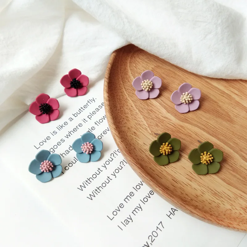 

Summer Green Flowers Women Earrings Multi Petals Sweet Small Earrings