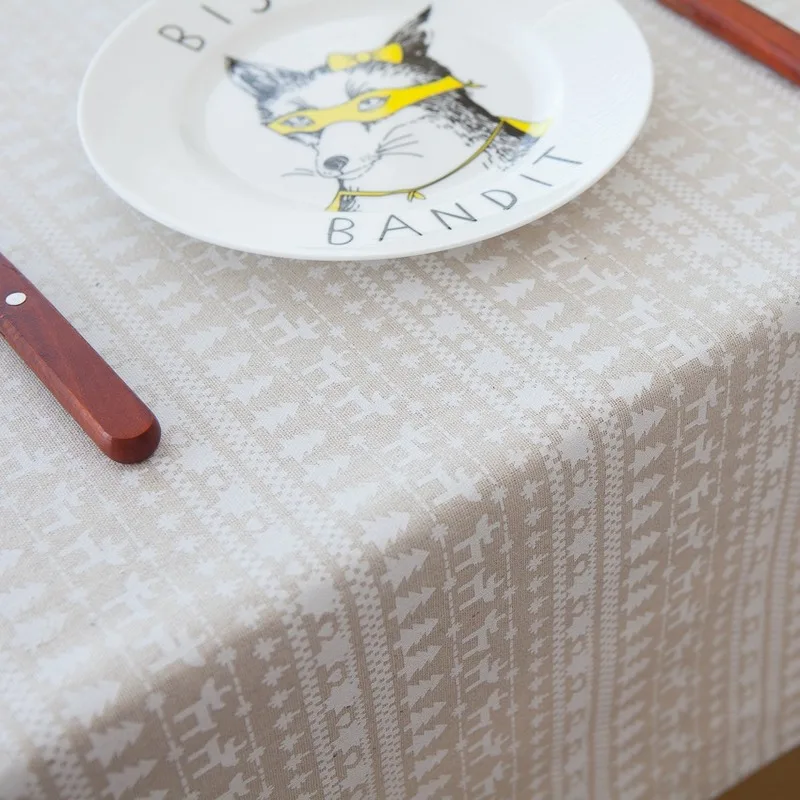 Рождественская белая декоративная скатерть из хлопка и льна с принтом