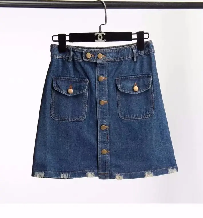 

2018 Western Style Spring And Summer WOMEN'S Dress New Style Double Pocket Single Breasted Cowboy Half-length High-waisted A- li