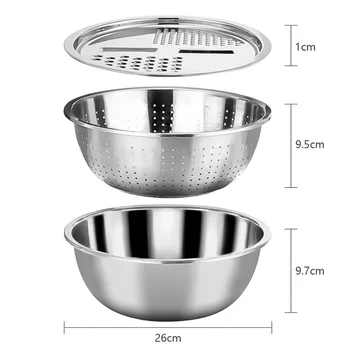 

1PC Stainless Steel Grater Draining Chopping Vegetables Tool Multi-purpose Kitchen Tool Portable Wash Rice Tool for Home (Silver