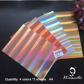 

4colors x 3sheet Cardstock Paper Card Stock Colours Shades Holographic A4 250gsm Scrapbooking paper pack craft pad Alinacraft