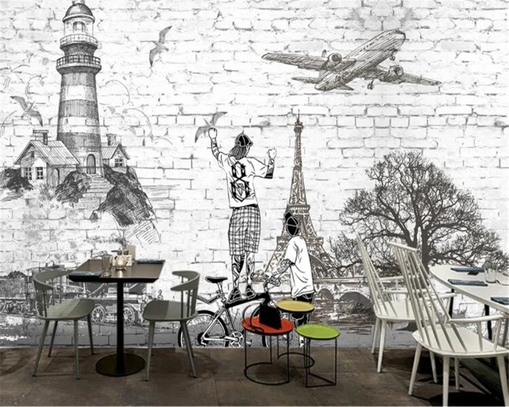 

Beibehang Custom wallpaper HD Mediterranean teenager inspirational graffiti white brick living room bedroom wall 3d wallpaper