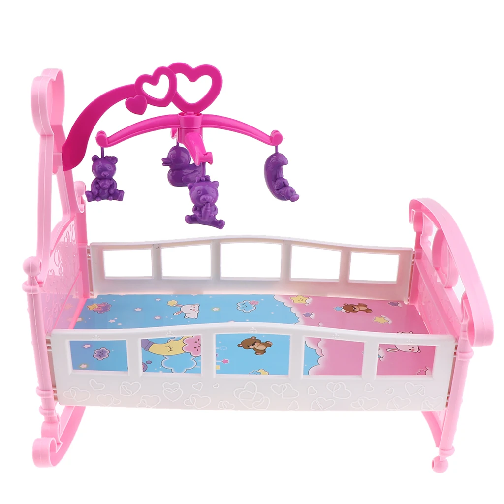 Assembly Dolls House Miniature Bed Colorful Baby Doll Cribs Cradle Toy for Mel-chan Baby Doll Furniture Toys Decoration