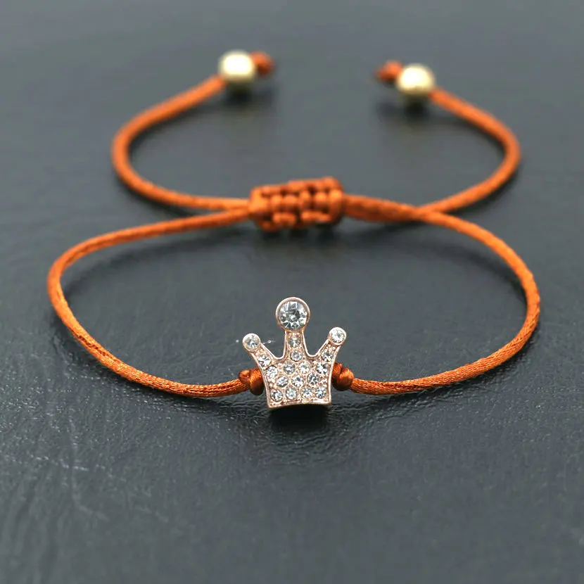 Minimalism style Micro CZ Crown Women Bracelet Thin Red Rope Thread Strings Bracelets For Girls Couples Female Jewelry Love Gift - Окраска металла: crown brown