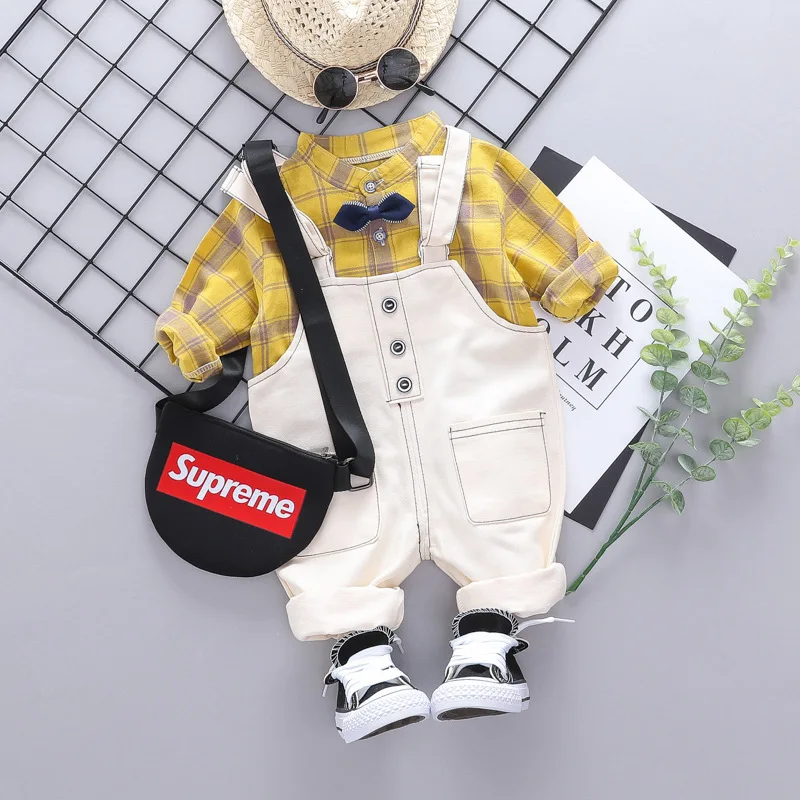 

Newborn Clothes New Top Cotton Baby Girl Autumn 2019 Kids Suit Boys Long Sleeve Chequered Collar Shirt Back Trousers Two-piece