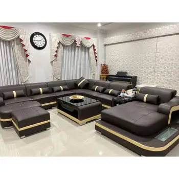

1Set 4 Seat First Layer Real Leather Living Room Sofa Set Corner Sofa Set With Bluetooth Speaker Function Modern Home Furniture
