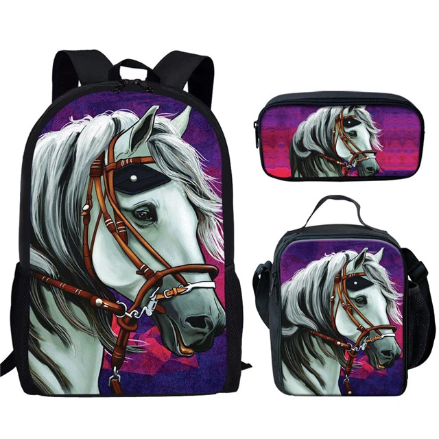 School Bags For Girls Boys 3pcs/set Horse Backpack Children Primary Book Bag Kids Animal Schoolbag Satchel Pen Case