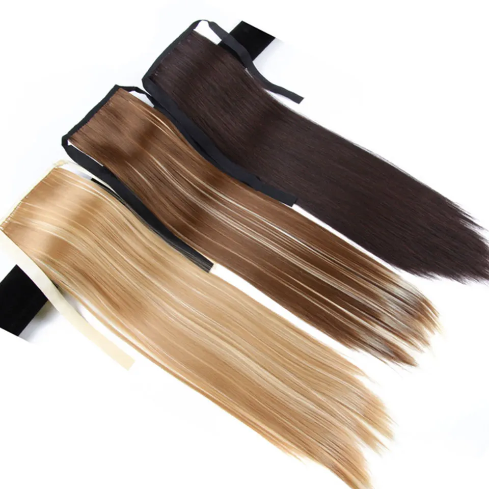 AIYEE длинные прямые синтетические волосы с завязками в виде конского хвоста черные/коричневые термостойкие накладные волосы на заколках для женщин