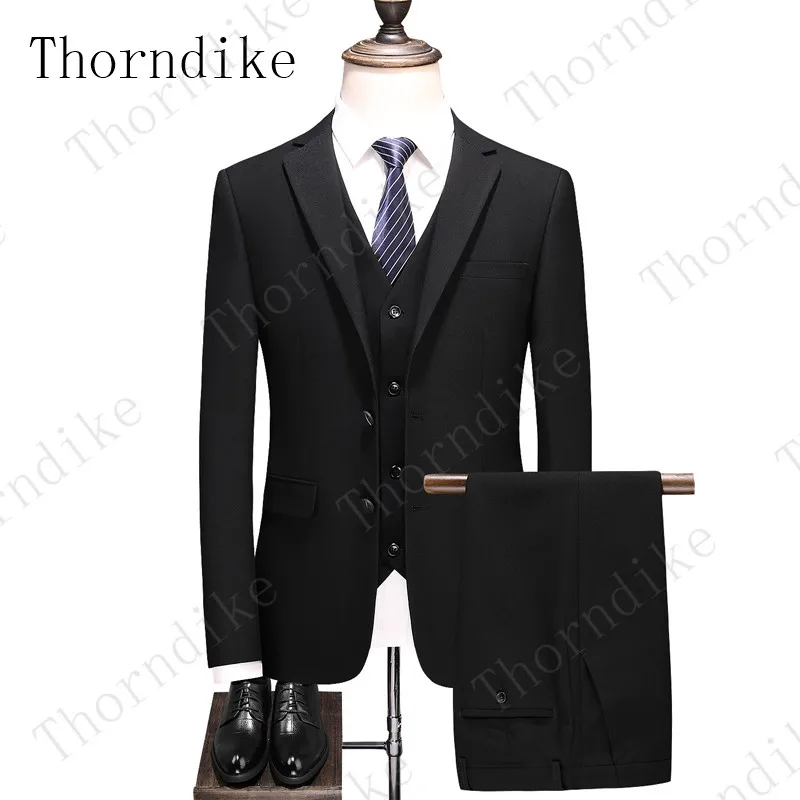 Пиджак+ брюки+ жилет) роскошный мужской свадебный костюм, мужские блейзеры, приталенные костюмы для мужчин, деловой вечерний синий классический черный - Цвет: suit 2