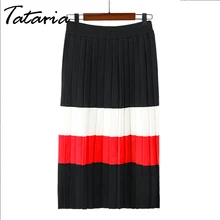 Tataria, женская трикотажная длинная юбка, женский зимний, теплый, полосатый, а-силуэт, макси юбки, женская зимняя Толстая высокая талия, теплая плиссированная юбка