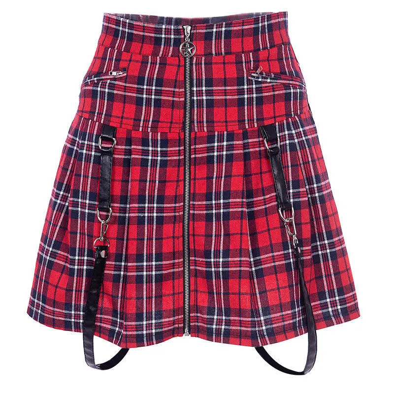 Stylish Ladies Girls Pleated Skirt Summer School High Waist Mini Plaid Skirts Hip Pop Unique Zipper Slim Fit Club Party Buttoms