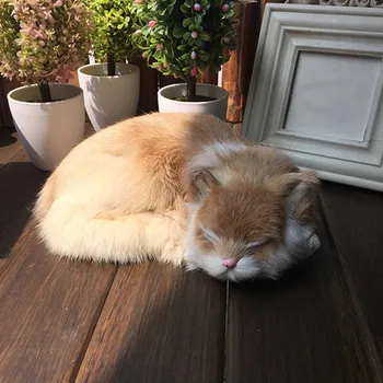 

Gift Lovely Office Birthday Home Toy Sleeping Animal Kids Artificial Leather Simulation Cat Ornament Plush Soft Photography Prop
