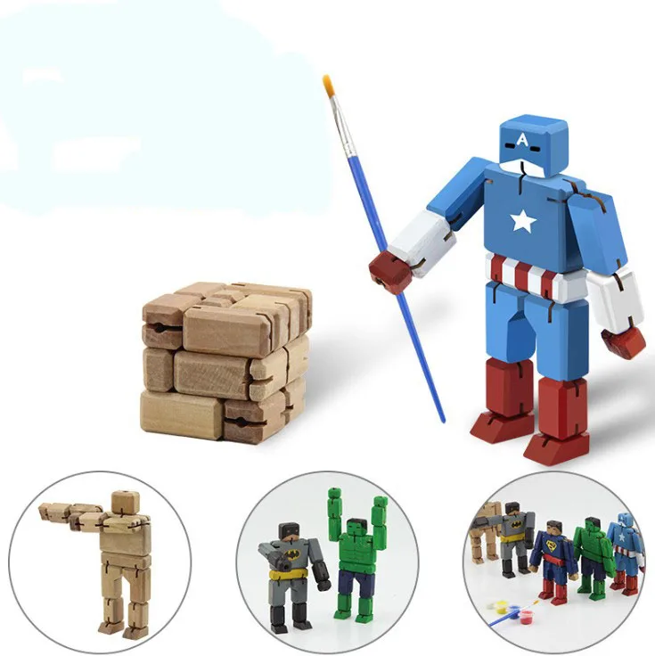 Factory Direct MARVEL BATMAN HULK CAPTAIN AMERICA SUPERMAN Creative Wooden Deformation Robot Children DIY Toys Free Coloring