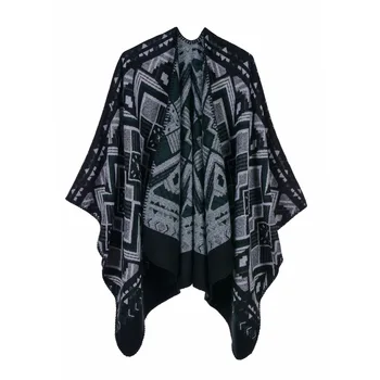 

2020 Jacquard Geometric Rhombus Lattice Split Shawl Autumn And Winter To Increase Thickening Warm Imitation Cashmere Cloak