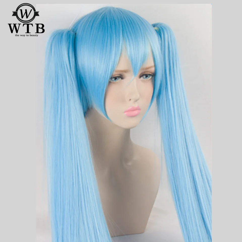 sky blue WTB Synthetic Wigs VOCALOID Cosplay Wig Hatsune Miku Costume Play Wigs Halloween Party Anime Game Hair Aquamarine Wig Cosplay - Цвет: sky blue