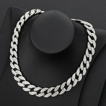 

15mm Iced Out Cuban Necklace Chain Hip hop Jewelry Choker Gold Silver Color Rhinestone CZ Clasp for Mens Rapper Necklaces Link