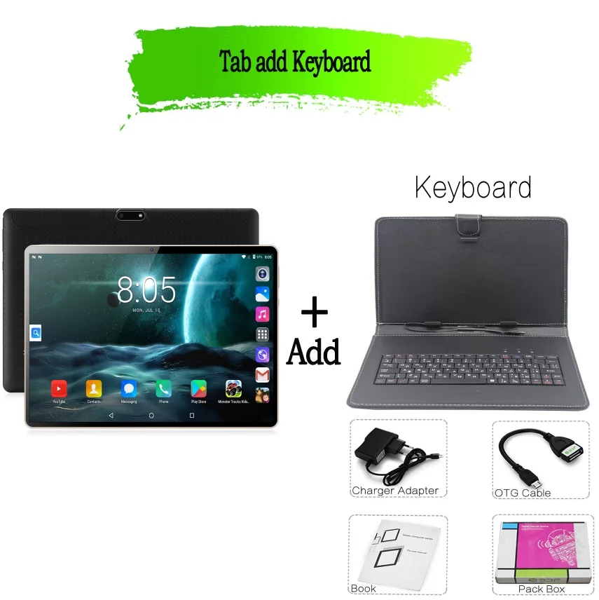 BDF 10-дюймовый планшет,, 3g, телефонный звонок, Android 7,0, MTK, Восьмиядерный, планшетный ПК, двойной, 4 Гб ram, 64 ГБ rom, Bluetooth, wifi, gps Tab 10 9 - Комплект: Tab add keyboard