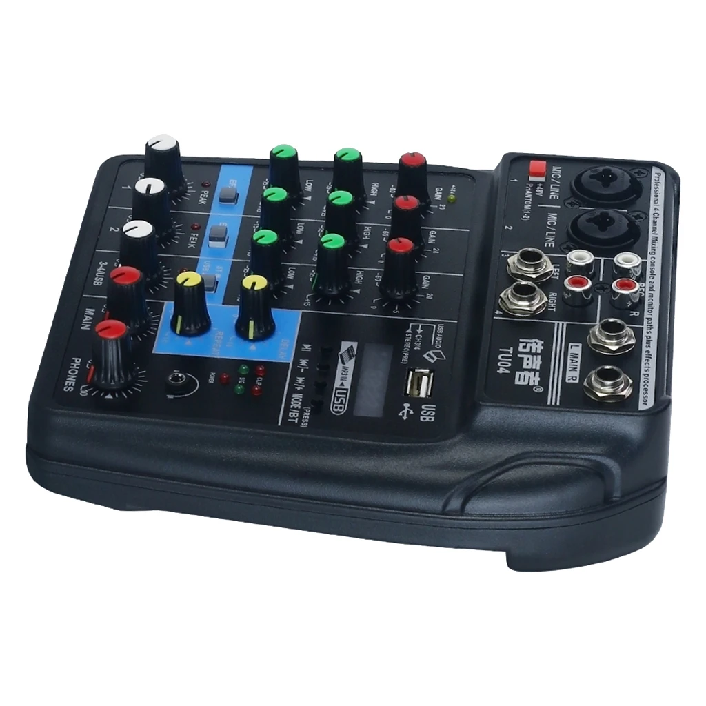 Multi-purpose 4-channel Audio Mixer USB Mixing Console DJ Sound Card 48V Phantom Power Home Music Recording Webcast Small Mixer